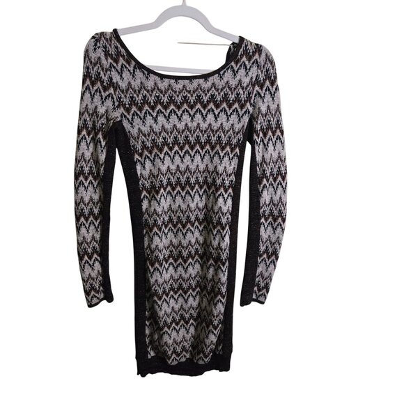 Free People Cozy Cabin Bodycon Sweater Dress Metallic Detail Low Back Size M - Picture 2 of 7